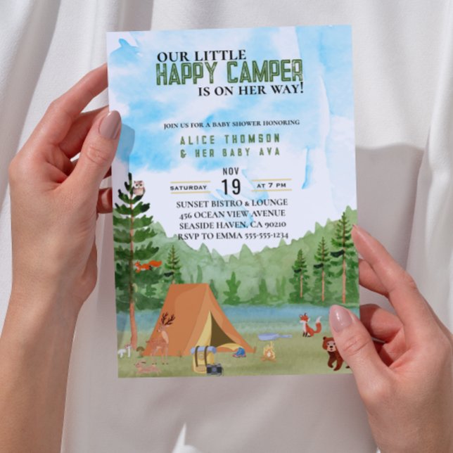 Camping-Abenteuer-Kinderdusche Einladung (camper adventure country outdoor baby shower forest theme animals little happy camper camping lover)