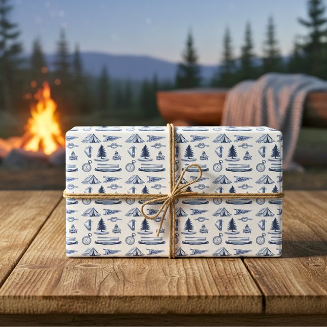 Camping Adventure Blue HandGezeichnet Wrapping Pap Geschenkpapier Set (Camping Adventure Blue Wrapping Paper)