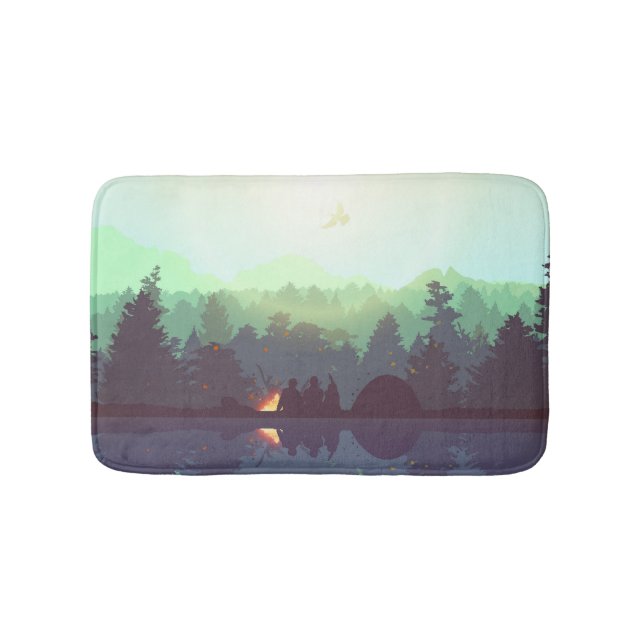 Camping Adventure Forest Mountain Illustration Badematte (Vorderseite)
