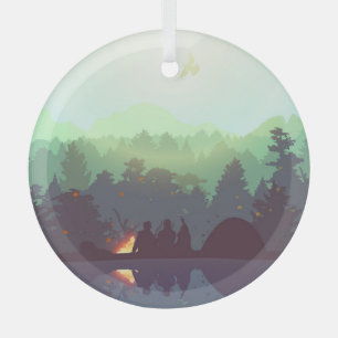 Camping Adventure Forest Mountain Illustration Ornament Aus Glas