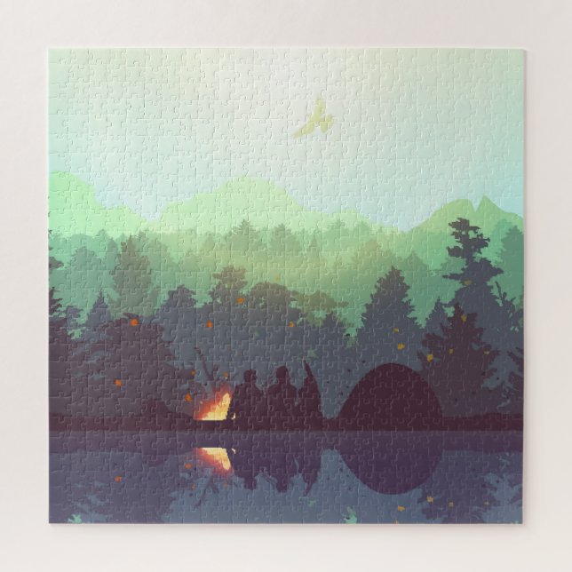 Camping Adventure Forest Mountain Illustration Puzzle (Vertikal)