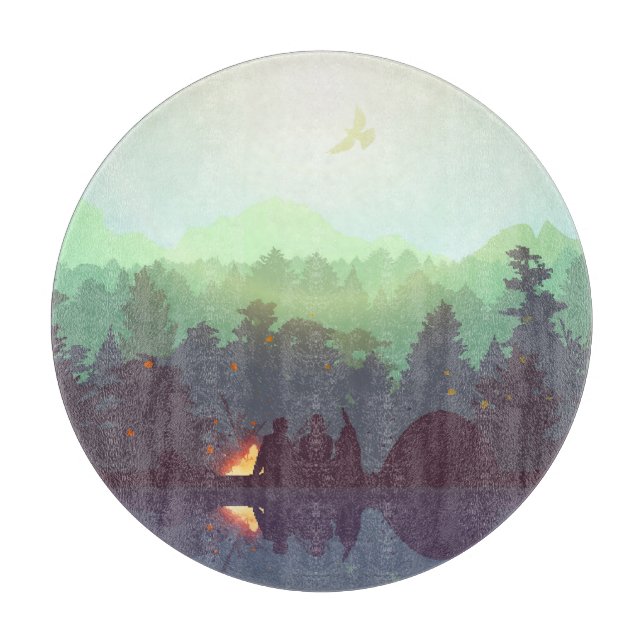 Camping Adventure Forest Mountain Illustration Schneidebrett (Vorderseite)