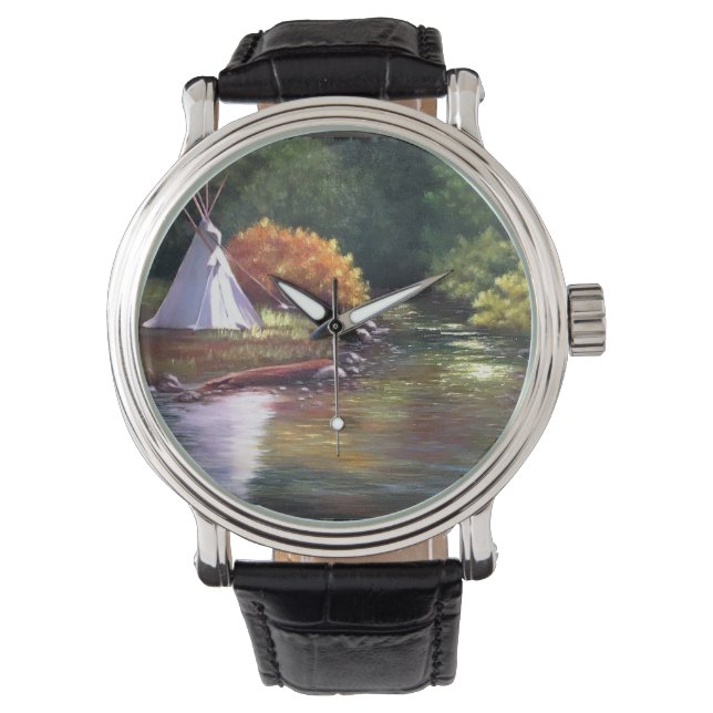 Camping am Fluss Wrist Watch Armbanduhr (Vorderseite)