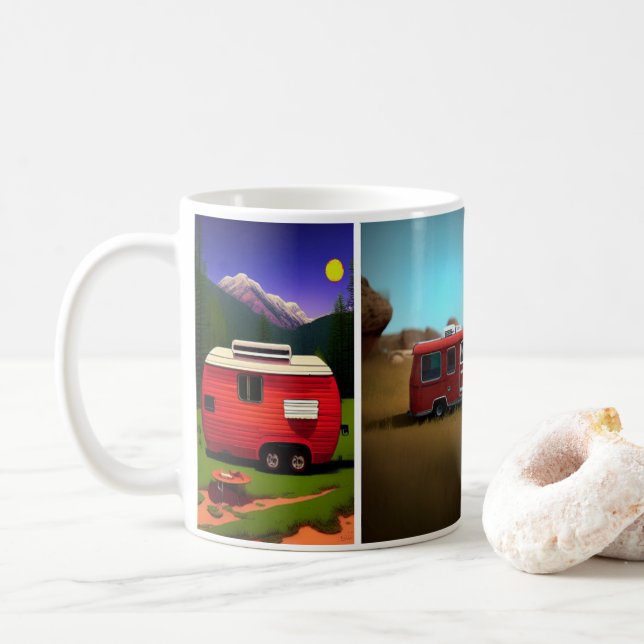 Camping-Anhänger mit 4 niedlichen roten Anhängern Kaffeetasse (Mit Donut)