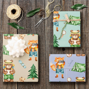 Camping aus Holz Kid Aquarellmuster Geschenkpapier Set