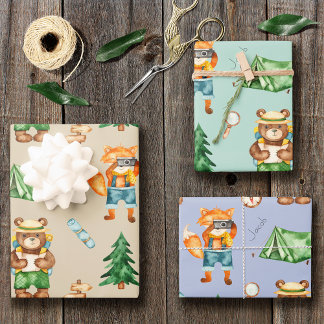 Camping aus Holz Kid Aquarellmuster Geschenkpapier Set