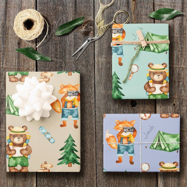 Camping aus Holz Kid Aquarellmuster Geschenkpapier Set (Von Creator hochgeladen)