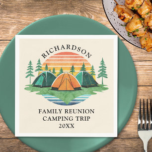 Camping-Ausflug Vintage-Sonnenuntergang Familientr Serviette
