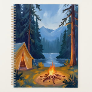 Camping-Ausflug Wald Lagerfeuer Zelt Wasserfarbe Planer