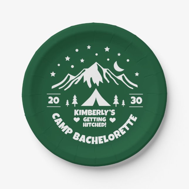 Camping Bachelorette Green Pappteller (Vorderseite)