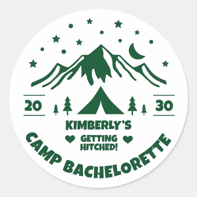 Camping Bachelorette Themed Runder Aufkleber (Vorderseite)