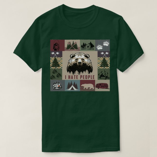Camping Bär Ich hasse Menschen T-Shirt (Design vorne)