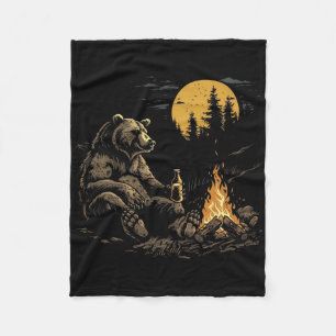 Camping Bär trinkt Bier Wandern Natur Lustig Gri Fleecedecke