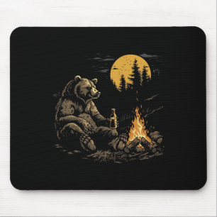 Camping Bär trinkt Bier Wandern Natur Lustig Gri Mousepad