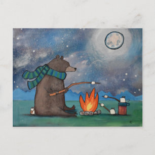 Camping Bären und Mäuse Roasting Marshmallows Postkarte