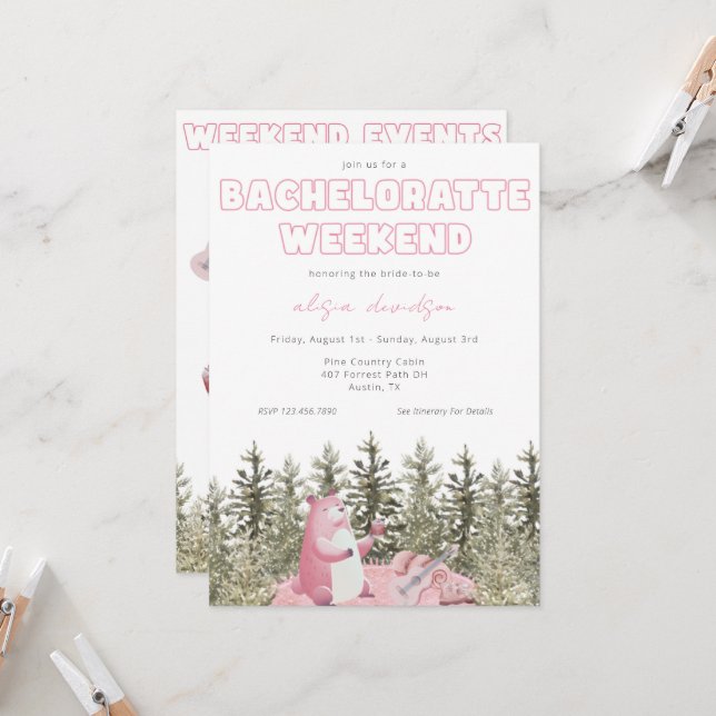 Camping Bear Junggeselinnen-Abschied Einladung (Vorderseite/Rückseite Beispiel)