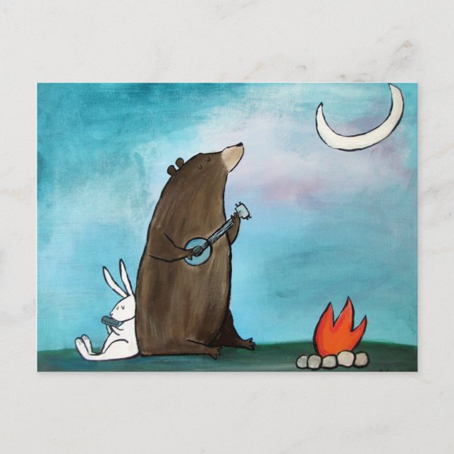 Camping Bear Whimsical Storybook Art Postkarte (Vorderseite)