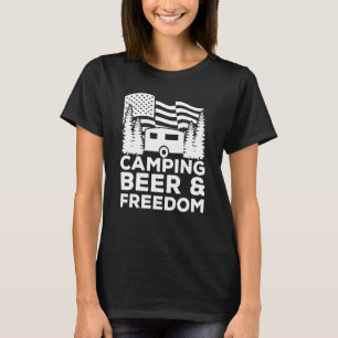 Camping Bier Freiheit 4. Juli Amerikanische Flagge T-Shirt