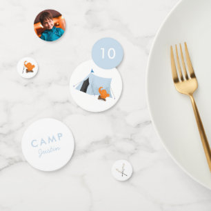 Camping Birthday Party Blue Zelt Foto Konfetti