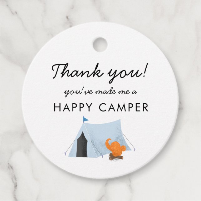Camping Birthday Party Blue Zent Happy Camper Geschenkanhänger (Vorderseite)
