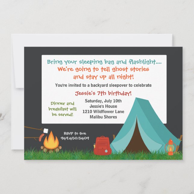 Camping Birthday Party Einladung (Vorderseite)