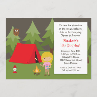 Camping Birthday Party Einladung für Mädchen