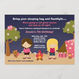 Camping Birthday Party Einladung für Mädchen