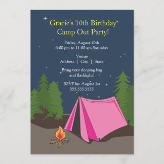 Camping Birthday Party | Mädchen Einladung