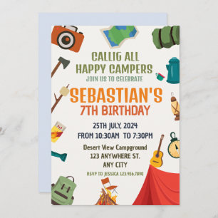 Camping Birthday Party Moderne Kinder Einladung