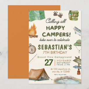 Camping Birthday Party Moderne Kinder Einladung