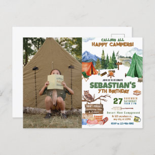 Camping Birthday Party Moderne Kinder Postkarte