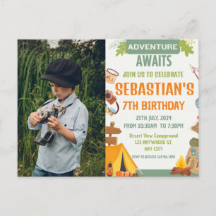 Camping Birthday Party Moderne Kinder Postkarte