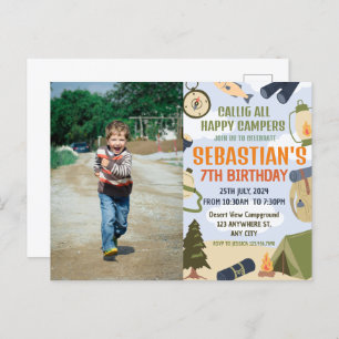Camping Birthday Party Moderne Kinder Postkarte