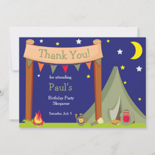 Camping Birthday Party Sleepover Khaki Green Dankeskarte