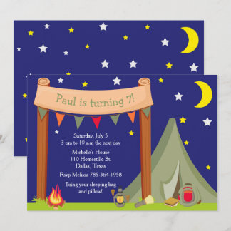 Camping Birthday Party Sleepover Khaki Green Einladung