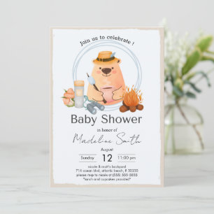 Camping Bonfire Bear Baby Shower Einladung
