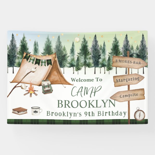 Camping Bonfire Campfire S'mores Geburtstag Banner (Horizontal)