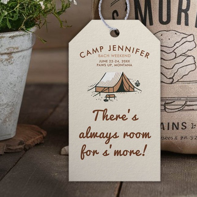 Camping Camp Earthy Bachelorette Smore Geschenktaf Geschenkanhänger (camping bachelorette party smore gift favor tag bach earth colors beige brown)