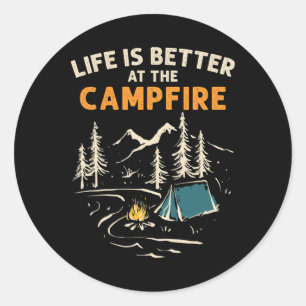 Camping Camper Camping Lagerfeuer Das Leben ist be Runder Aufkleber