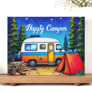 Camping Campervan Watercolor Natur Feiertagspostkarte