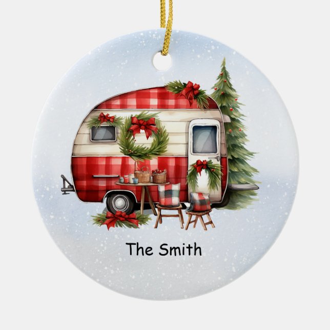 Camping Christmas Van für den Camper Keramik Ornament (Vorne)