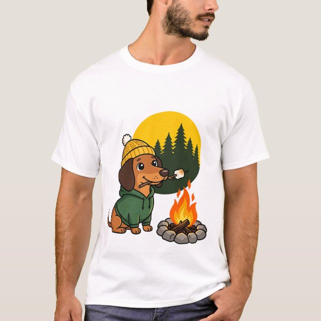 Camping-Dachshund röstet Marshmallow T-Shirt (Vorderseite)