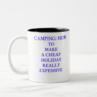 Camping, das teures lustiges der billigen zweifarbige tasse