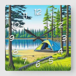 Camping der Natur im Wald Quadratische Wanduhr