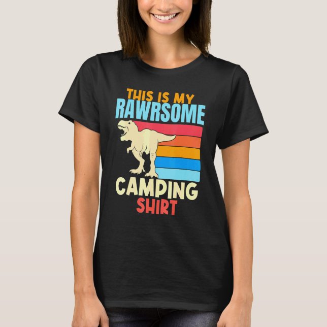 Camping Dinosaur Camper Boys Girls Camp Außenberei T-Shirt (Vorderseite)