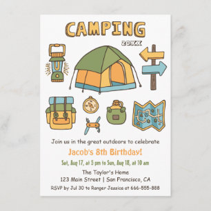 Camping Doodle Kinder Geburtstagseinladungen Einladung