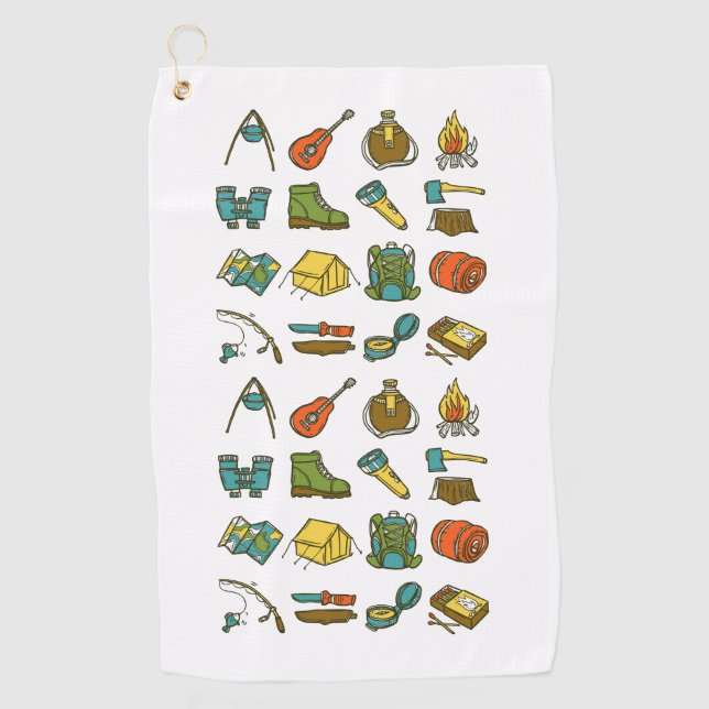 Camping-Elemente mehrfarbig Golfhandtuch (Vorderseite)