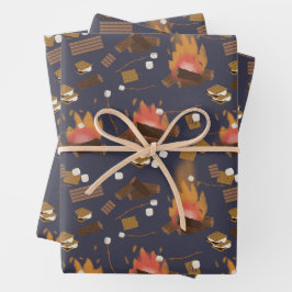 Camping Fire Outdoor Adventure & Marshmallows Geschenkpapier Set