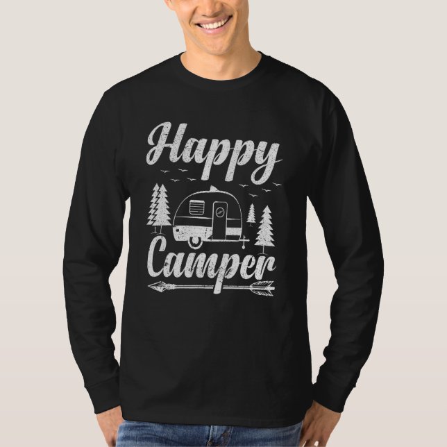 Camping for Hikers Happy Camper Distressed Style T-Shirt (Vorderseite)