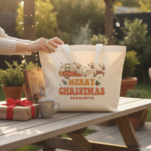 Camping Frohe Weihnachts-Rentier Personalisierter Jumbo Stoffbeutel